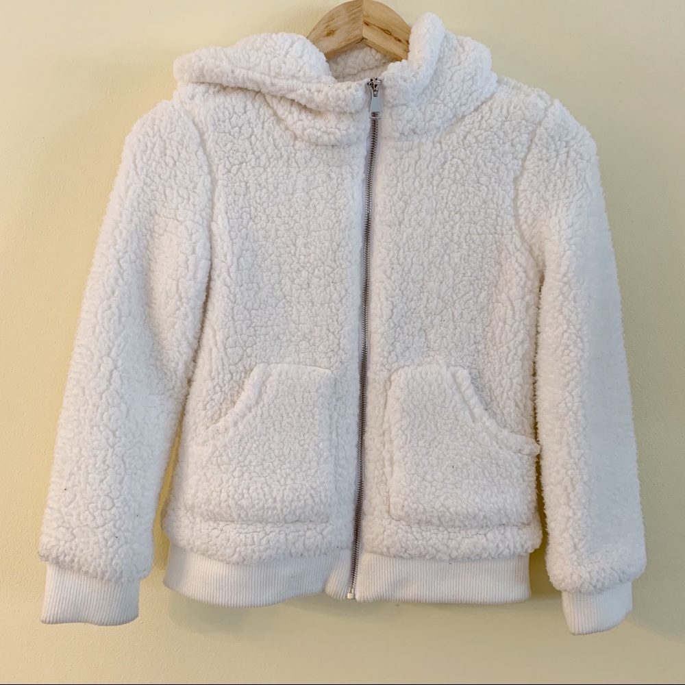 Girls White Zip Up Sherpa Jacket